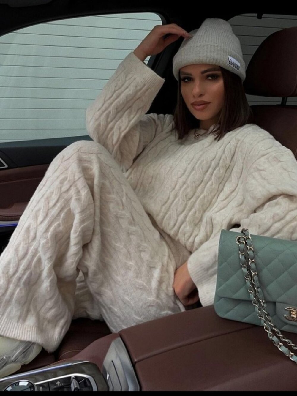 H&M Cable Knit Lounge Sweater And Pants Cream